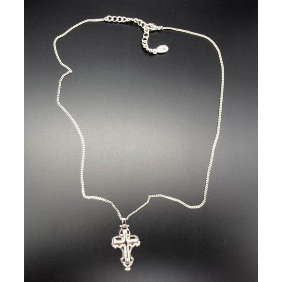 Annaleece Silver Tone Reversible Cross Pendant Necklace Crystal 18" Religious - Picture 10 of 11
